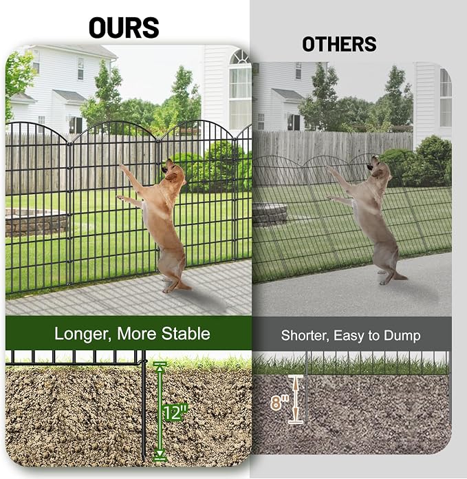 FOREHOGAR Metal Garden Fence 48in (H) x 20.3ft (L), 8 Panels + 9 Stakes Dog Fence Border Fence Animal Barrier, No Dig Garden Fencing for Yard Flower Bed Lawn Patio Outdoor, CTW4808 Black
