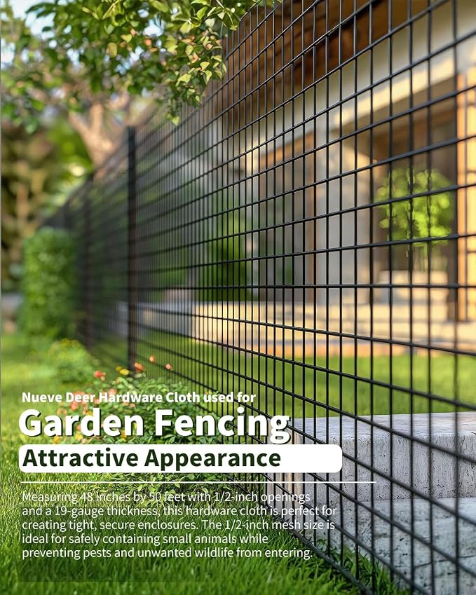 Hardware Cloth 1/2 inch, Chicken Wire Mesh Roll, 24'' x 50' 19 Gauge - Black Vinyl Coated Wire Fence Roll, Welded Wire Fencing, Mesh & Wire Cloth, Garden Fence