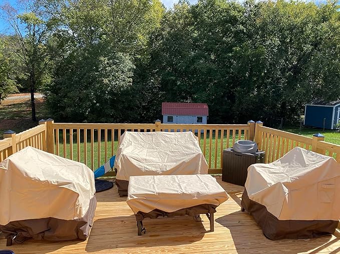Gasadar Outdoor Furniture Cover Waterproof, Patio Furniture Set Covers for Patio Loveseat, Chair and Coffee Table, Beige & Brown