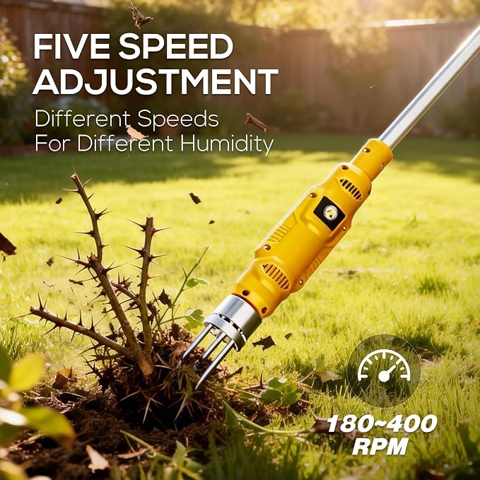 LITEKON Electric Cordless Weed Puller Tool, 20V Battery Powered Stand Up Weeder with 2.0Ah Battery & Fast Charger, Puller Tool with Long Handle, Crabgrass Piller& Dandelion Remover for Garden, Yellow