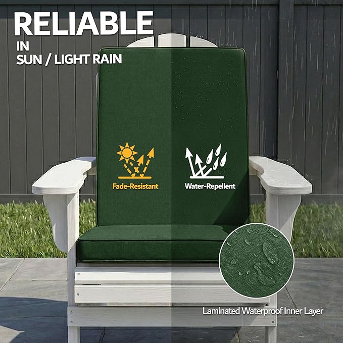 Adirondack Chair Cushions Set of 4 - Removable Covers, Water-Repellent & Fade-Resistant Faux Linen, Securing Straps, Non-Slip Bottom, Fit for Most Outdoor Adirondack & Rocking Chairs - Olive Green