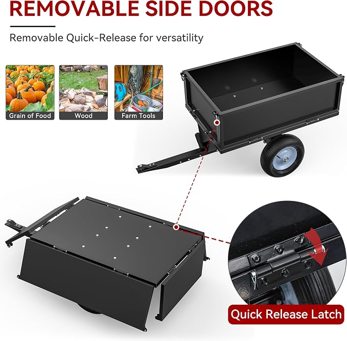 YITAMOTOR 500lbs Heavy Duty ATV Trailer Steel Dump Cart, Tow Behind Utility Dump Trailer with Removable Sides for Riding Lawn Mower Tractor, Black Utility Dump Trailer for Garden & Yard Work