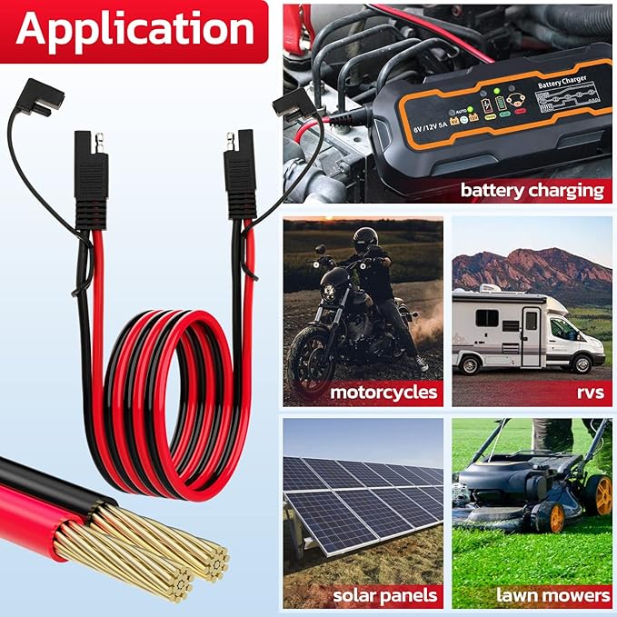 10AWG SAE Extension Cable 10 Gauge SAE to SAE Extension Cord with Two Prong Connectors for Solar RV Automotive (6FT)