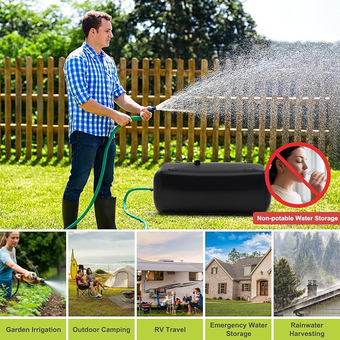 30 Gallon Water Bladder, 1000D PVC Foldable Portable Water Tank, Black Large Capacity Water Bag Container for Camping, Garden, Agricultural Irrigation, Drought Resistance, Emergency Supply