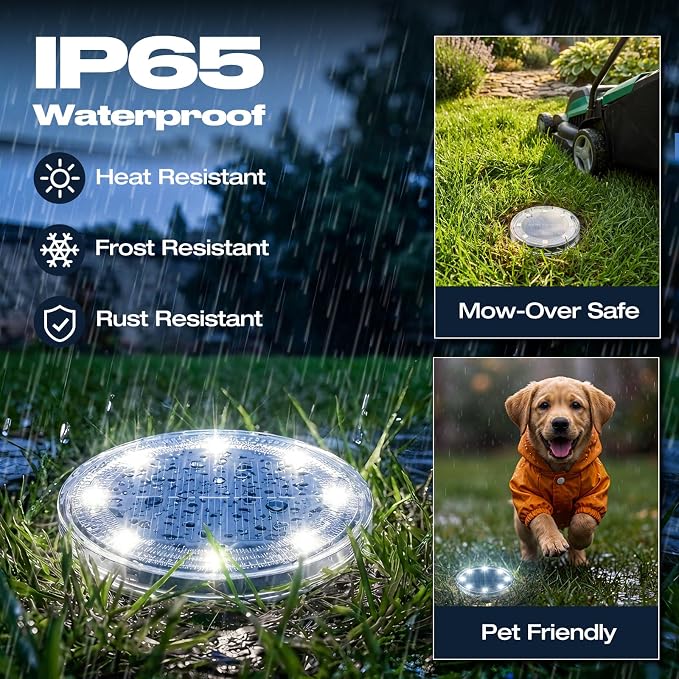 vighep 2 Pack Solar Ground Lights, 2.8 inch Flat Solar Light Outdoor Waterproof, Anti Rust, Low Profile Led Solar Powered Disc Lights Landscape Lighting for Yard,Walkway,Lawn,Path - Cool White