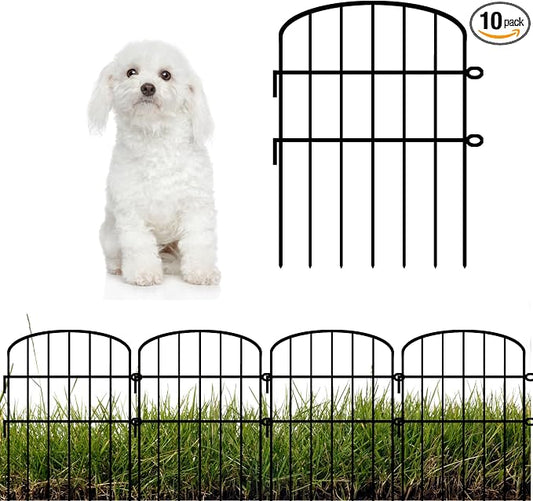 ShopLaLa Garden Fence (10 Panels) 12in(L) x 16.5in(H) Animal Barrier Fencing for Dogs, Rustproof Metal Wire Decorative Flower Bed Edging for Landscape Patio Outdoor Decor, Tall Large Yard Black Fences