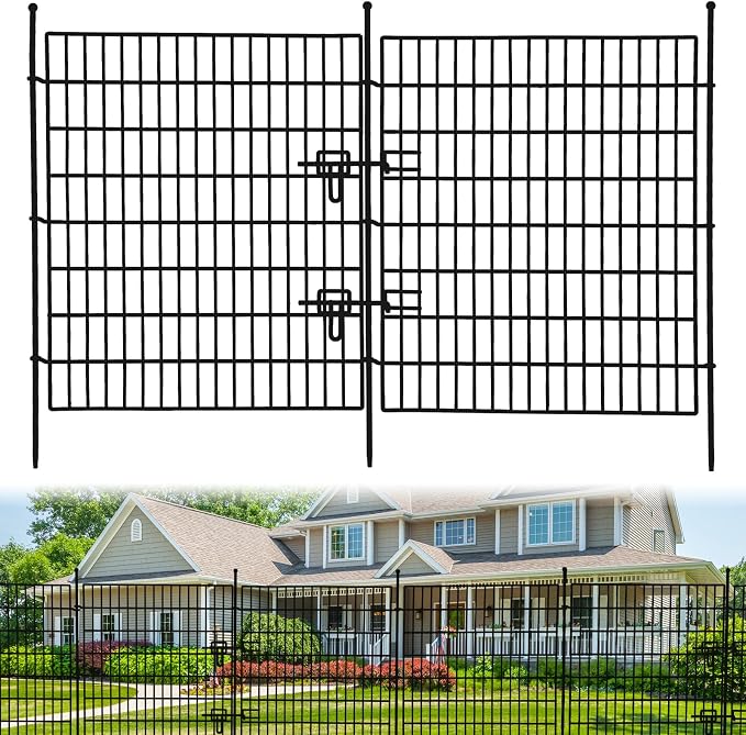 15 Panels No Dig Decorative Garden Fence with Gate,32 in(H) X 35.4 ft(L) Animal Barrier Fencing,Rustproof Metal Temporary Fencing for Garden, Patio, Flower