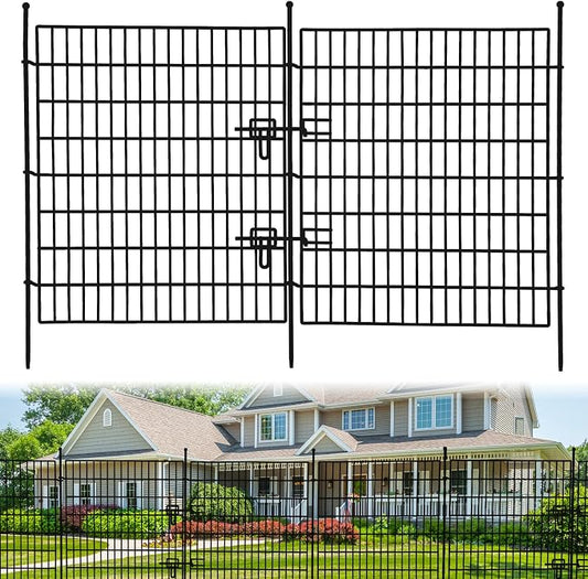 15 Panels No Dig Decorative Garden Fence with Gate,32 in(H) X 35.4 ft(L) Animal Barrier Fencing,Rustproof Metal Temporary Fencing for Garden, Patio, Flower