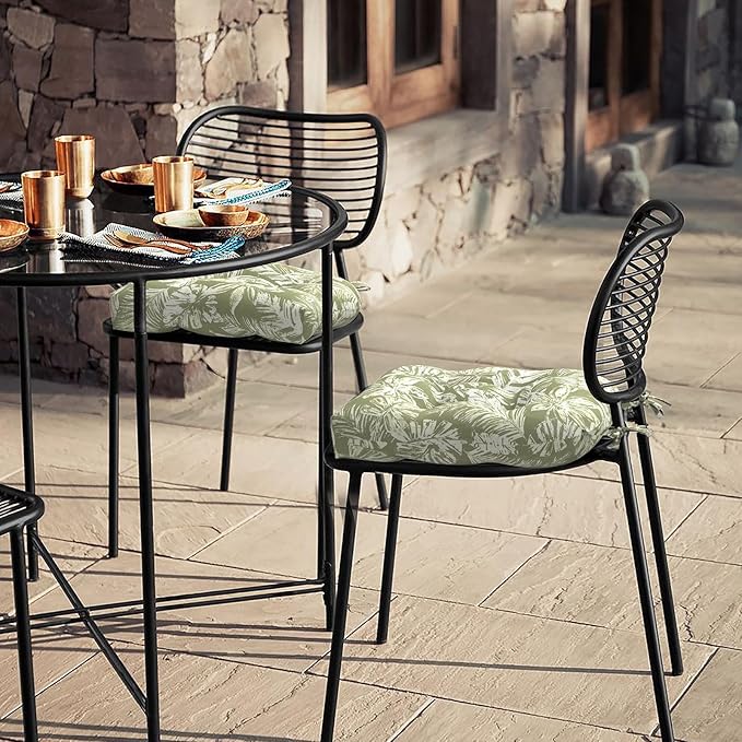 LVTXIII Outdoor Seat Cushions Seasonal Tufted Chair Cushions, Patio Chair Pads for Dining Chairs, Office Armchairs and Garden Furniture Decoration, Round Back, 19x19x4, Tropical Leaf Green