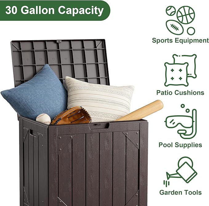 Outdoor Storage Box 35GAL Waterproof Resin Deck Box,Pool Accessories Supplies，UV-Resistant Lockable Package Delivery Bin for Garden Tools,Large Patio Outside Cushions,Chest,Furniture,Grey