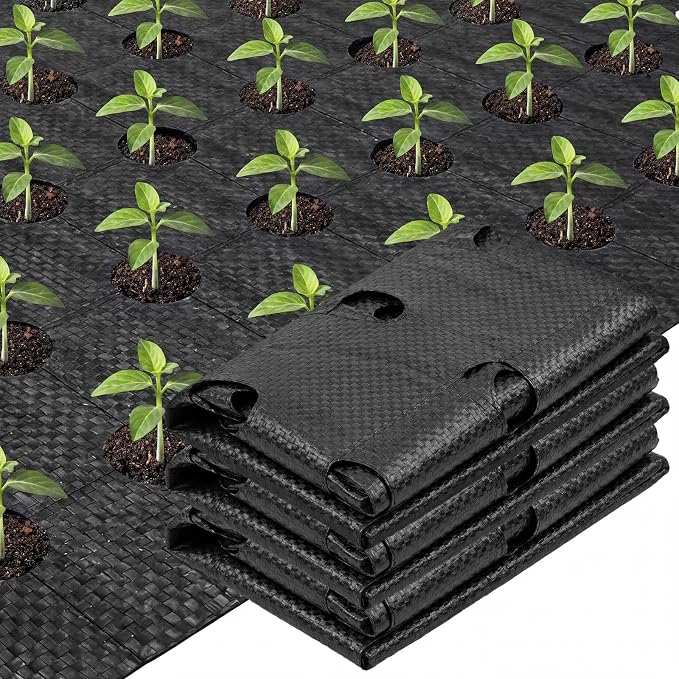 148 x 1.64 ft Garden Weed Barrier Landscape Fabric with Precut Planting Holes, Heavy Duty Weed Barrier Permeability Gardening Ground Cover Mat for Outdoor Greenhouse Planting, Vegetable Beds