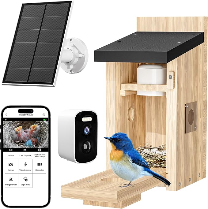 Birdhouse with Camera in It, 5MP HD 2.4G WiFi Birdhouse, Motion-Activated Auto Capture, Night Vision for Bluebirds & Wrens Nesting