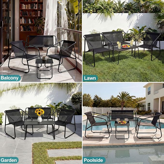 DUMOS 4 Piece Patio Furniture Set，Outdoor Patio Furniture Set with Table, Patio Sectional Bistro Sets for Lawn, Garden, Balcony, Poolside