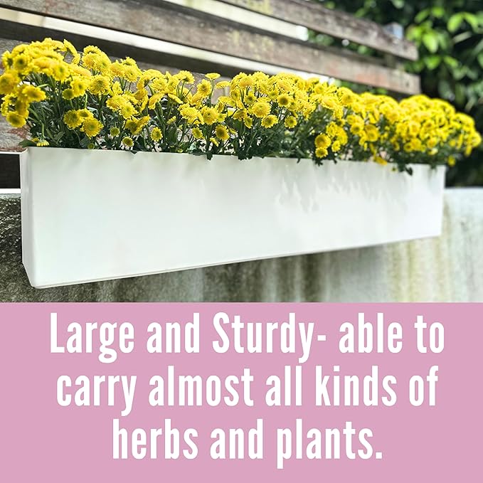 LaLaGreen Hanging Planter Boxes (1 Pack, 40") Large White Rectangular Window Flower Box with Bracket, Self Watering System Railing Planters for Outdoor Plant Container Deck Rail Fence Balcony Garden