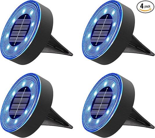 Joomer Solar Ground Lights Outdoor Waterproof, 4 Pack 8 LED, Blue | Solar Powered Garden Lights Disc Landscape Lighting Outdoor for Patio Pathway Lawn Yard Driveway Walkway outside