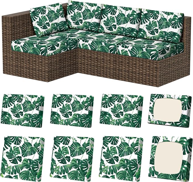 8Pcs Stretch Patio Cushion Covers, Outdoor Couch & Sofa Replacement Slipcovers for Patio Furniture Cushion Covers, Washable Reusable Furniture Protector