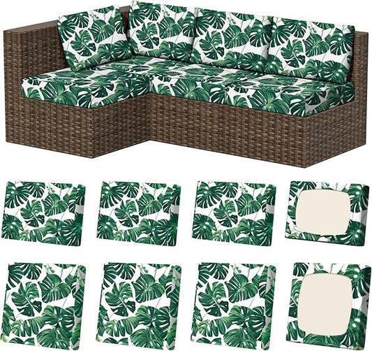 8Pcs Stretch Patio Cushion Covers, Outdoor Couch & Sofa Replacement Slipcovers for Patio Furniture Cushion Covers, Washable Reusable Furniture Protector