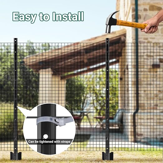 Metal Fence Posts 4 FT Black, 10 Pack Heavy Duty U Posts, No Dig T Posts for Fences Wire Mesh, Perfect for Temporary Fencing, Electric Fence Wire, Corner Anchor
