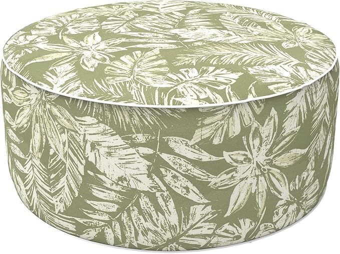 LVTXIII Inflatable Stool Ottoman Footrest with Handle, Decorative Fade-Resistant Foot Stool, Indoor or Outdoor Pouf for Home Garden and Camping Use, D21 x W 21 x H9, Tropical Leaf Green