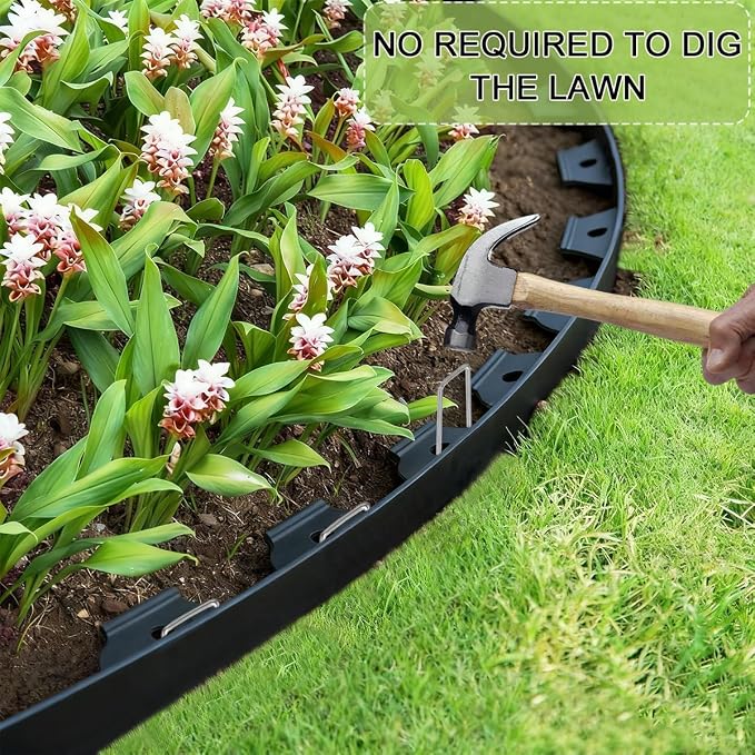Landscape Edging, 66FT Plastic Garden Edging Border with 100 Pcs Metal Spikes, 3 Inch Tall Flexible Tool-Free Lawn Edging for Flower Bed, Yard, Paving, Pathway