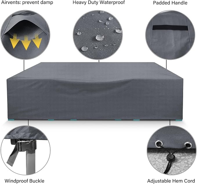 AKEfit Patio Furniture Covers,500D Heavy Duty Waterproof for Outdoor Square and Retangle Patio Table and Chair Covers,Grey-110"L x 84"W x 28"H