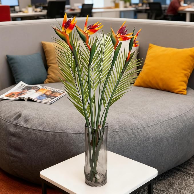 5Pcs 31.5Inch Artificial Birds of Paradise Plant Faux Birds of Paradise Stems for Vases with Palm Leaves for Wedding Home Party Hotel Table Centerpiece Indoor Outdoor Vases Decor(Green)