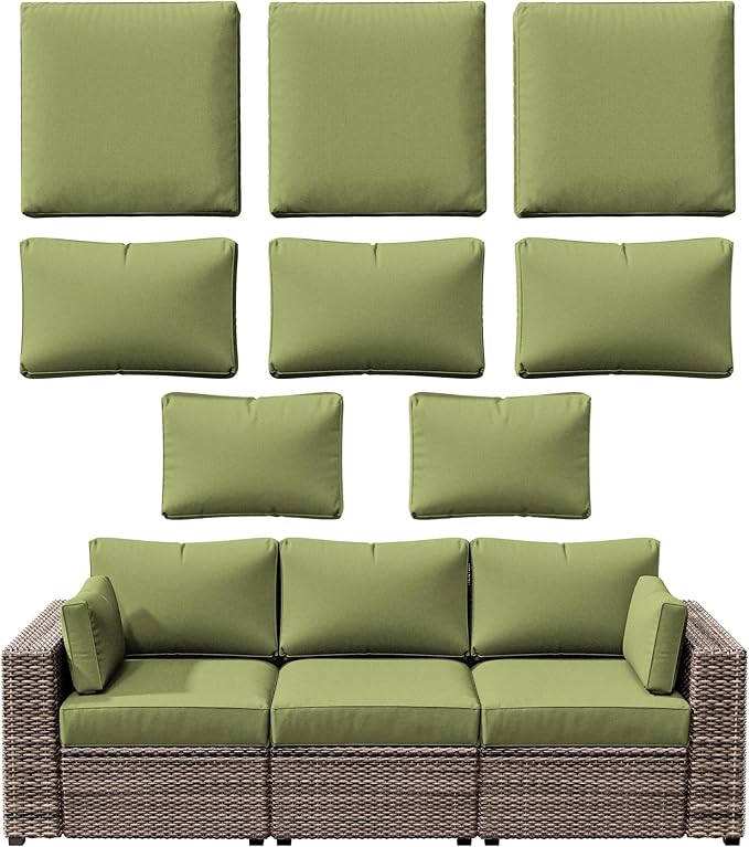 8p Outdoor Cushion Slipcovers Outdoor Patio Cushions Covers Replacement Waterproof with Zipper for 3-Seat Rattan Sofa Patio Furniture Cushion Covers, Covers Only