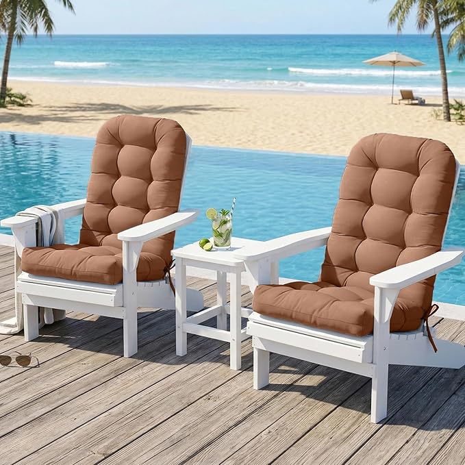 COOS BAY High Back Adirondack Chair Cushions for Outdoor Furniture, 49x20x5 in Water-Resistant Thick Tufted Patio Chair Cushions with Secure Straps, Set of 2, Mocha