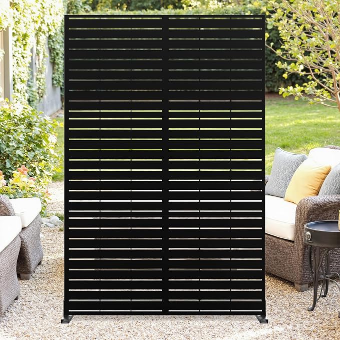 GarveeLife Metal Privacy Screen 72" h x 47" w, Outdoor Privacy Screens and Panels, Freestanding Decorative Fence for Patio Lawn Garden Deck Balcony, 3-Panel with Stand