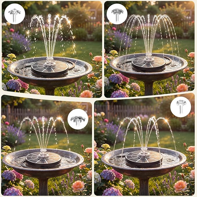 AISITIN 4W Solar Fountain with Lights, Chargeable Solar Bird Bath Fountains Built-in 2200mAh Battery, 2026 Upgrade Glass Panel Solar Water Pump for Bird Bath, Garden, Pond, Pool, Fish Tank, Aquarium