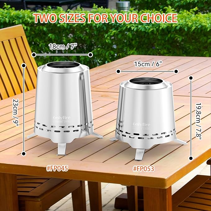 2 in 1 Portable Fire Pit with Pot Bracket & Carry Bag, 9” Tabletop Fireplace, Wood Burning Camping Stove for Patio Backyard RV Tailgating, Stainless Steel, Silver FP045