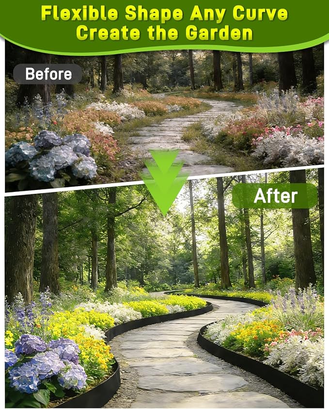 10-Pack Metal Landscape Edging 40" L x 6" H Black Galvanized Steel Landscape Edging, Bendable, Easy to Install and Durable for Garden and Yard Pathway Divider, Total Length 33 Feet