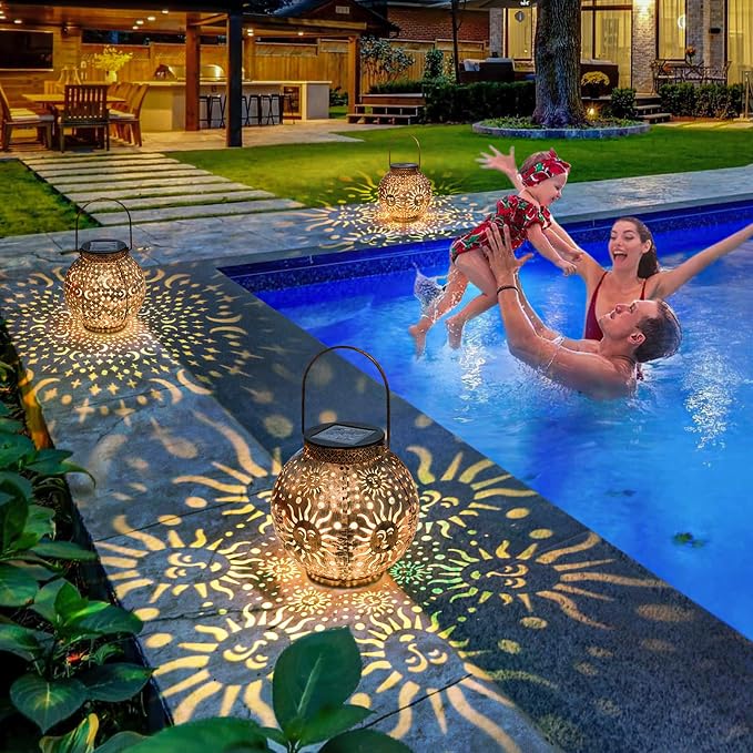 Go2garden 2Pack Solar Lanterns Outdoor Waterproof Mothers Day Gifts for Mom Moon Star Sun Solar Lights for Balcony, Yard,Birthday Gifts for Women Grandma Wife (Bronze)