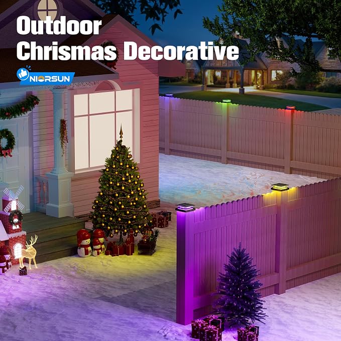NIORSUN Solar Post Cap Lights Outdoor Waterproof, 4x4 Post Solar Lights RGB Color Changing, Fence Posts Solars Light for Deck Patio Garden Decoration, 4x4 Posts Caps Wood Vinyl, 16 Pack (Black)