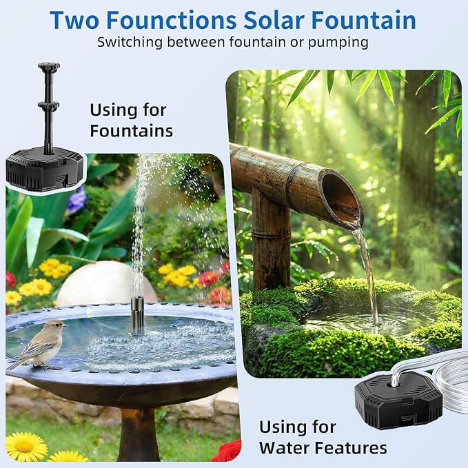 Antfraer 7W Solar Pond Filter with Battery Backup, Solar Pond Filter with Water Pump, Pond Pump with Shortage Protection For Small Pond Bird Bath Fish Ponds