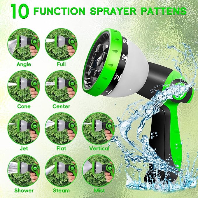 Junredy Garden Hose 50 FT, NON-EXPANDABLE Heavy-Duty Flexible & Lightweight Water Hose with 10-Function Nozzle, No-Kink, Leak-Proof Super Fabric, Solid Fittings for Lawn, Car, Outdoor (Black Blue)