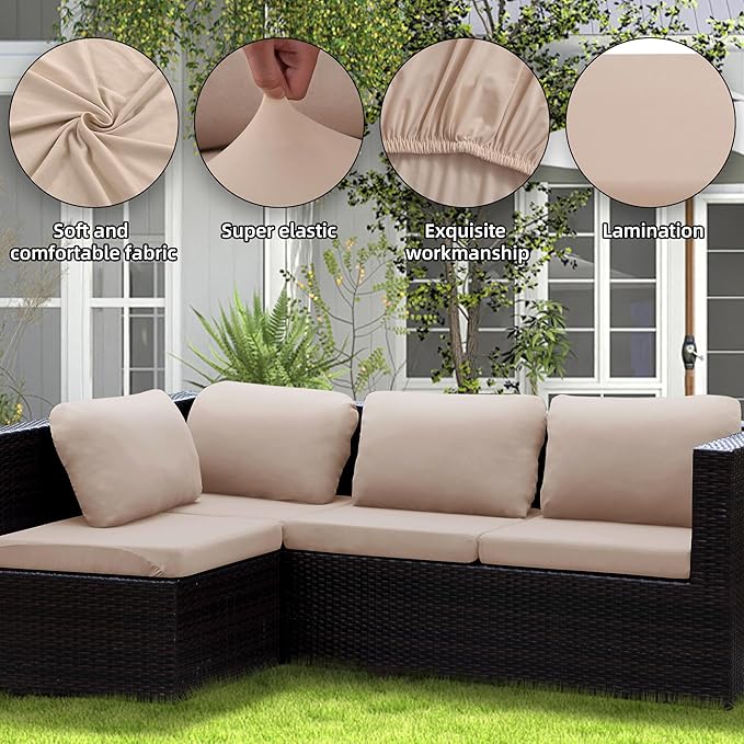 Outdoor Cushion Covers Set,8PCS Patio Furniture Couch Seat Slipcovers, Replacement for Sofa Sectional Chair(Cover，Only)