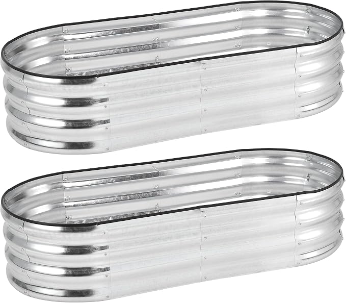 GarveeLife 2 Pcs 4.5x2x1 ft Oval Raised Garden Bed, Galvanized Raised Beds,Open-Ended Base Metal Raised Planter Beds,Planter Raised Boxes for Vegetables, Flowers,Tool-Free Asse,Rubber Edge