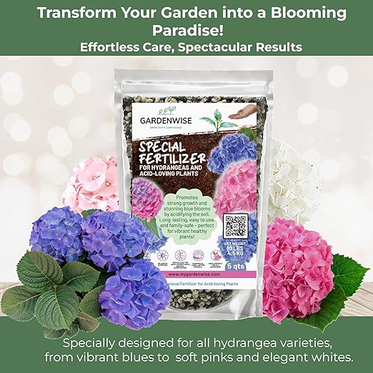GARDENWISE Slow Release Hydrangea Fertilizer with Iron & Sulfur – Indoor & Outdoor Soil Acidifier for Miracle Growth (1 qt)