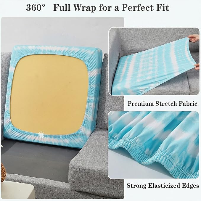 8 Pack Outdoor Cushion Covers Water Resistant High Stretch Fit Patio Cushion Covers 180g Couch Seat Slipcovers Machine Washable Pet & Kids Friendly Home Refresh 20-27 Inch, Teal Tie-Dye