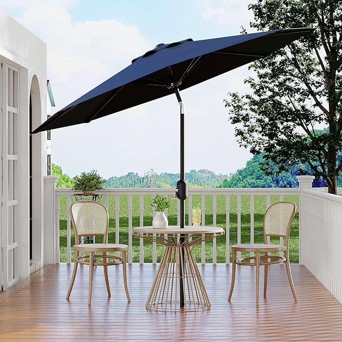 Garvee 10 ft Patio Umbrella - 8 Sturdy Ribs Outdoor Table Umbrella with Crank Lift & Push Button Tilt - Market Umbrella for Pool, Deck, Yard, Garden - Navy Blue