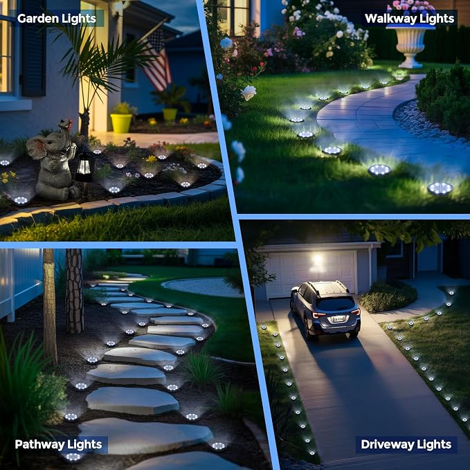 SOLPEX Mini Solar Ground Lights, 12 Pack Pathway Solar Lights Outdoor Waterproof, Garden Lights for Driveway Walkway Yard Landscape (Cool White)