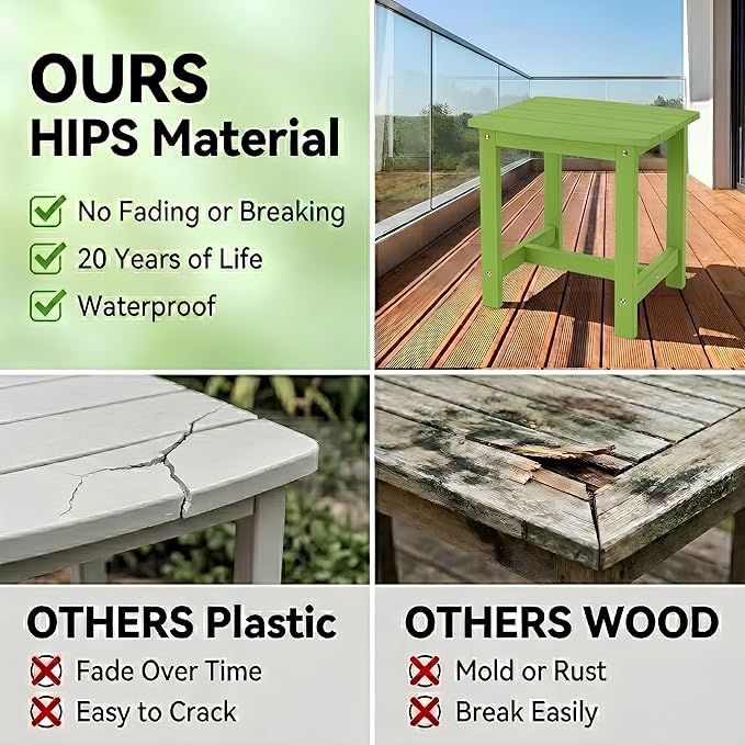 Y&M Outdoor Side Table, HIPS Adirondack Small Single Table, Waterproof Square Outside Table, Balcony Modern End Tables for Patio, Pool, Beach, Porch, Deck, Indoor or Outdoor Use, Lime