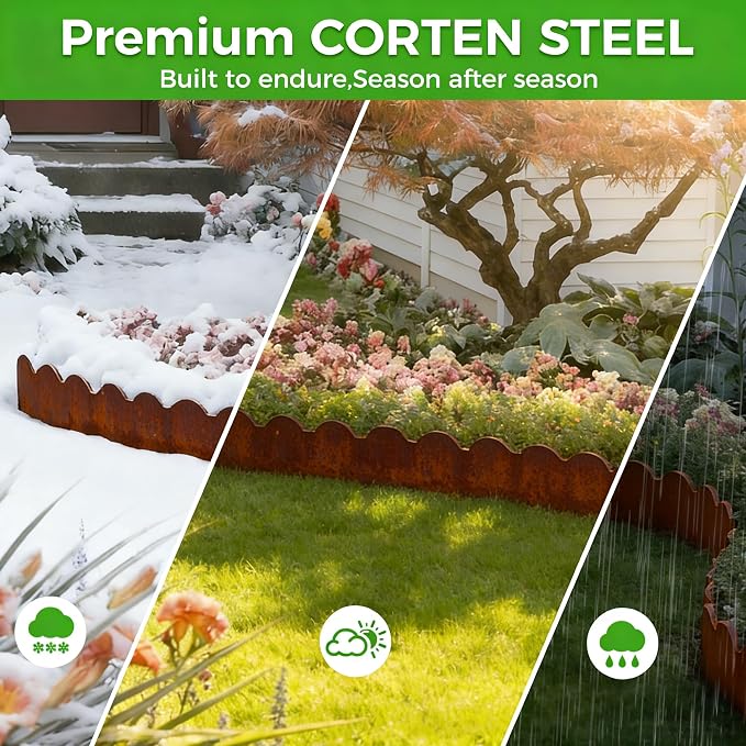 Cor-Ten Steel Landscape Edging 6-Pcsk, 40" L x 7" H Metal Garden Border with 8 Stakes, Heavy Duty Hammer in Landscape Edging for Lawn, Pathway, Yard, Rust(20 Ft Total)