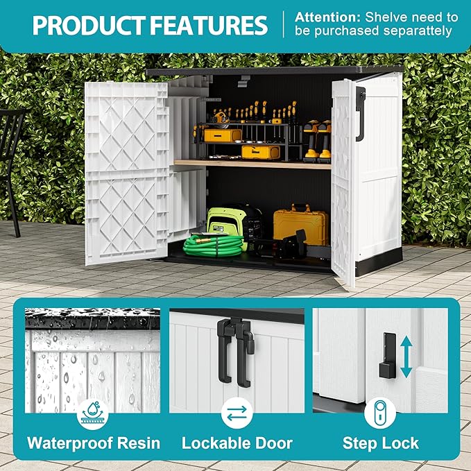Outdoor Horizontal Resin Storage Box 36 Cu Ft with Lockable Doors, Portable Outdoor Storage Shed -Waterproof Outdoor Storage Cabinet for Garden,Easy to Assemble