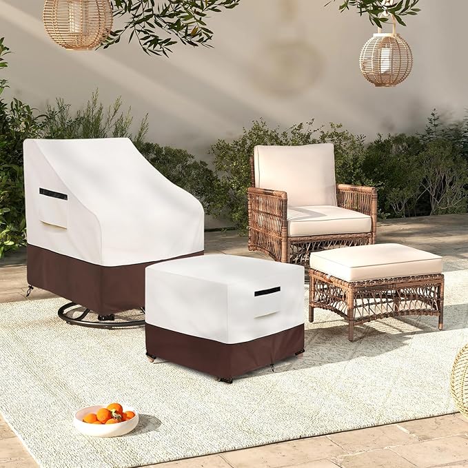 Patio Ottoman Cover,32W x 32D x 18H inch,Waterproof Square Patio Small Side Table Cover,Suitable for 3-Piece Outdoor Wicker Patio Bistro Set Side Table(Beige)