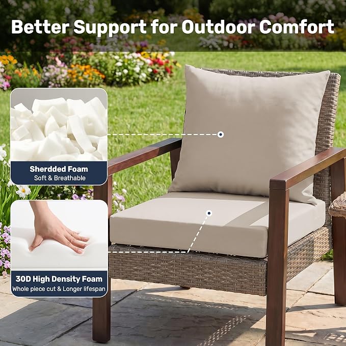UNIKOME Outdoor Seat Cushions 24 X 24 Inch - Water-Resistant & Fade Resistant, Removable Cover Patio Furniture Cushions for Chair, Sofa, Couch, Wicker, Beige