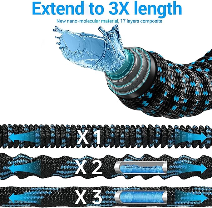 100 ft Expandable Garden Hose - Ultra Flexible,Durable Collapsible Latex Core & Solid Brass Fitting, No Kink-Free Expanding Garden Pipes Hose - RV, Gardening Marine and Camper Water Garden Hoses