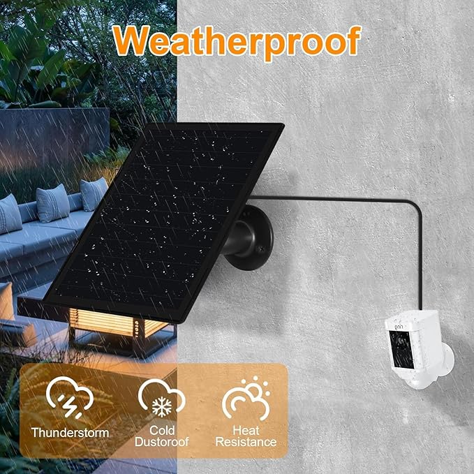 Solar Panel Charger for Ring Camera, Compatible with Ri ng Stick Up Cam Battery, Ring Spotlight Plus/Pro Battery,Waterproof, 5V 6W Fast Charging (3Pack Black)