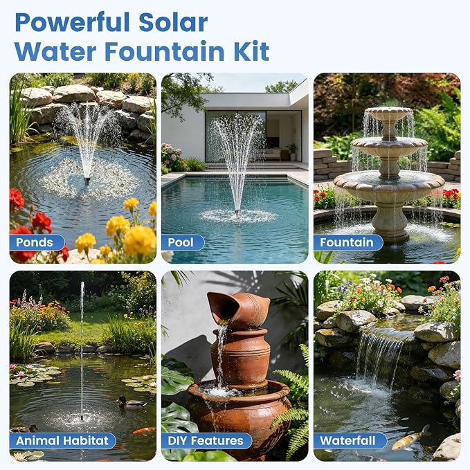 NFESOLAR 30W Solar Fountain Pump, 280GPH Solar Pond Pump with Foldable Solar Panel, Adjustable Flow Solar Water Pump with 6.6FT PVC Tubing for Outdoor Pond, Garden, Waterfall, Hydroponic, Pool